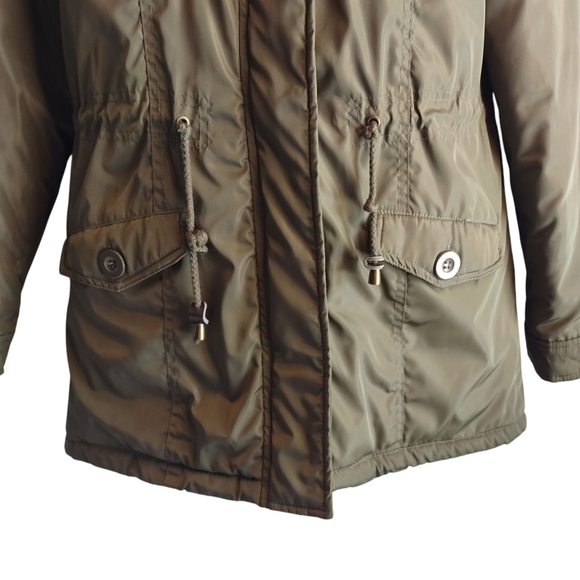 Rue21 Women's Olive Green Quilted Faux Fur Hood ZIP Up Coat Size Medium - Picture 5 of 13